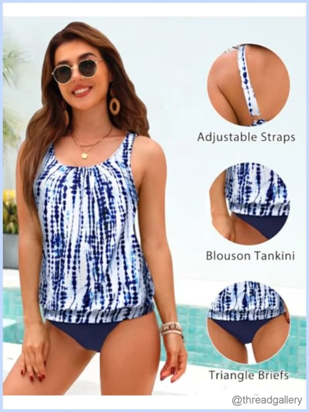 Women's Tankini Set Two Piece Bathing Suit Tie Dye Adjustable Straps Removable